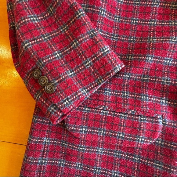 Vintage Eddie Bauer woman’s M red brick plaid formal tweed  blazer suit jacket - Picture 5 of 11